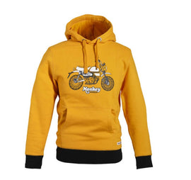 Anyaga: 80% pamut, 20% poliészter, 300 g/m²
Nyomtatott logo a mellrészen és a kapucnin
Halszálkás nyakszegély, halszálkás nyomtatott cimke a nyak belső részén
Nyers szélű lapos kapucnizsinór és fém fűzőlyukak
A '60-as évek újragondolt, ikonikus Monkey modellje egy kis motorkerékpár, amely széles mosolyt csal az arcára: csakúgy, mint a Monkey-ihlette ruházati kínálatunk.