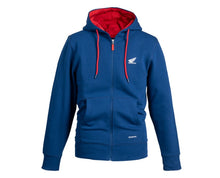 Load image into Gallery viewer, Anyaga: 80% fésült pamut, 20% poliészter
HONDA logó a bal oldalon 300 g/m²
Szín: kék, kapucni belseje piros