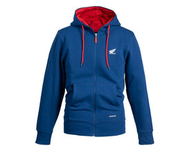 Anyaga: 80% fésült pamut, 20% poliészter
HONDA logó a bal oldalon 300 g/m²
Szín: kék, kapucni belseje piros