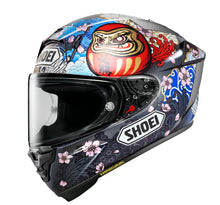 Load image into Gallery viewer, MotoGP szintű versenysisak
AIM+ külső héj&nbsp;
ECE 22.06 + FIM homologizáció
CWR-F2R plexi + Pinlock EVO&nbsp;
Verseny aerodinamika és hátsó spoiler&nbsp;
Fejlett szellőzés (7 beömlő / 6 kiömlő)&nbsp;
EQRS vészkioldó rendszer&nbsp;
Kivehető, mosható belső bélés és testre szabható pofapárnák
Dupla D-gyűrűs záródás&nbsp;
Marquez Motegi5 TC-1 grafika&nbsp;japán inspirációjú, limitált jellegű dizájn