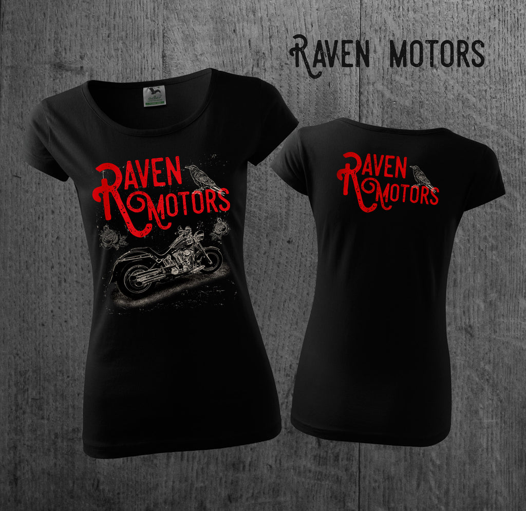RAVEN MOTORS RIDE női motoros póló Fekete/Piros