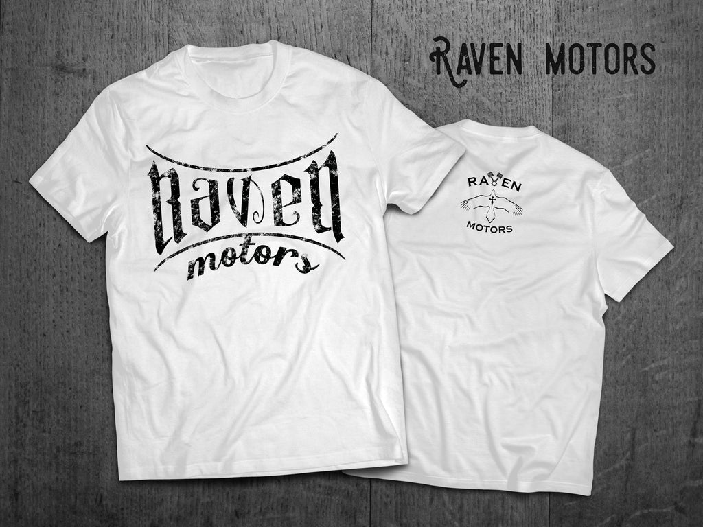 RAVEN MOTORS férfi motoros póló fekete-fehér fehér