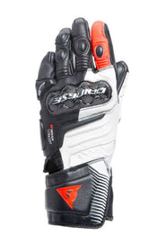 DAINESE CARBON 4 hosszú női motoros bőrkesztyű fekete fehér fluo piros XS