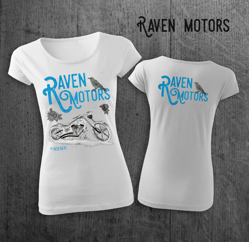RAVEN MOTORS RIDE női motoros póló Fehér/Kék